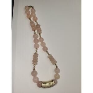 Vintage Artisan Silver Pink Rose Quartz Beaded Chunky Necklace